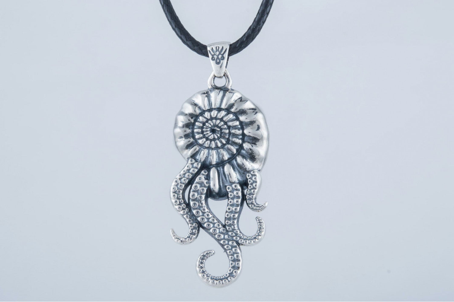 Octopus in Shell Pendant with Cubic Zirconia Sterling Silver Handmade Unique Jewelry - vikingworkshop