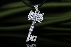 Handmade Key Pendant with Owl Sterling Silver Jewelry - vikingworkshop