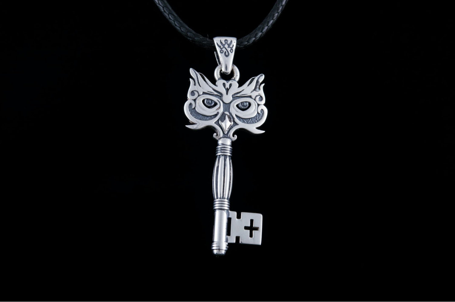 Handmade Key Pendant with Owl Sterling Silver Jewelry - vikingworkshop