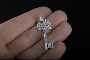 Handmade Key Pendant with Owl Sterling Silver Jewelry - vikingworkshop