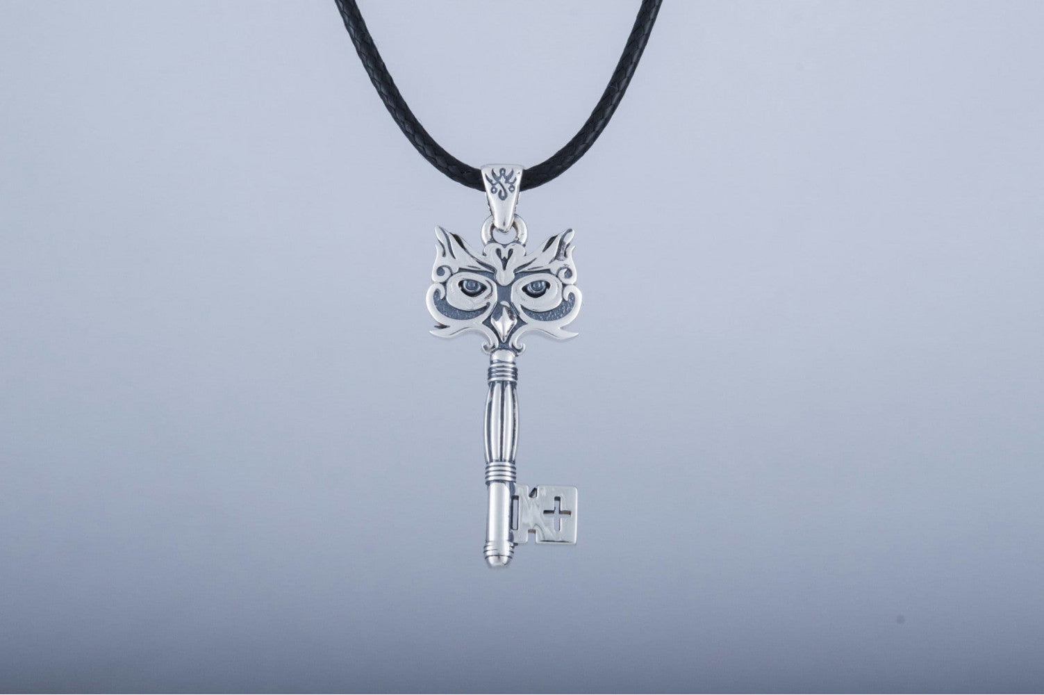 Handmade Key Pendant with Owl Sterling Silver Jewelry - vikingworkshop