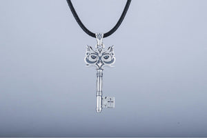 Handmade Key Pendant with Owl Sterling Silver Jewelry - vikingworkshop