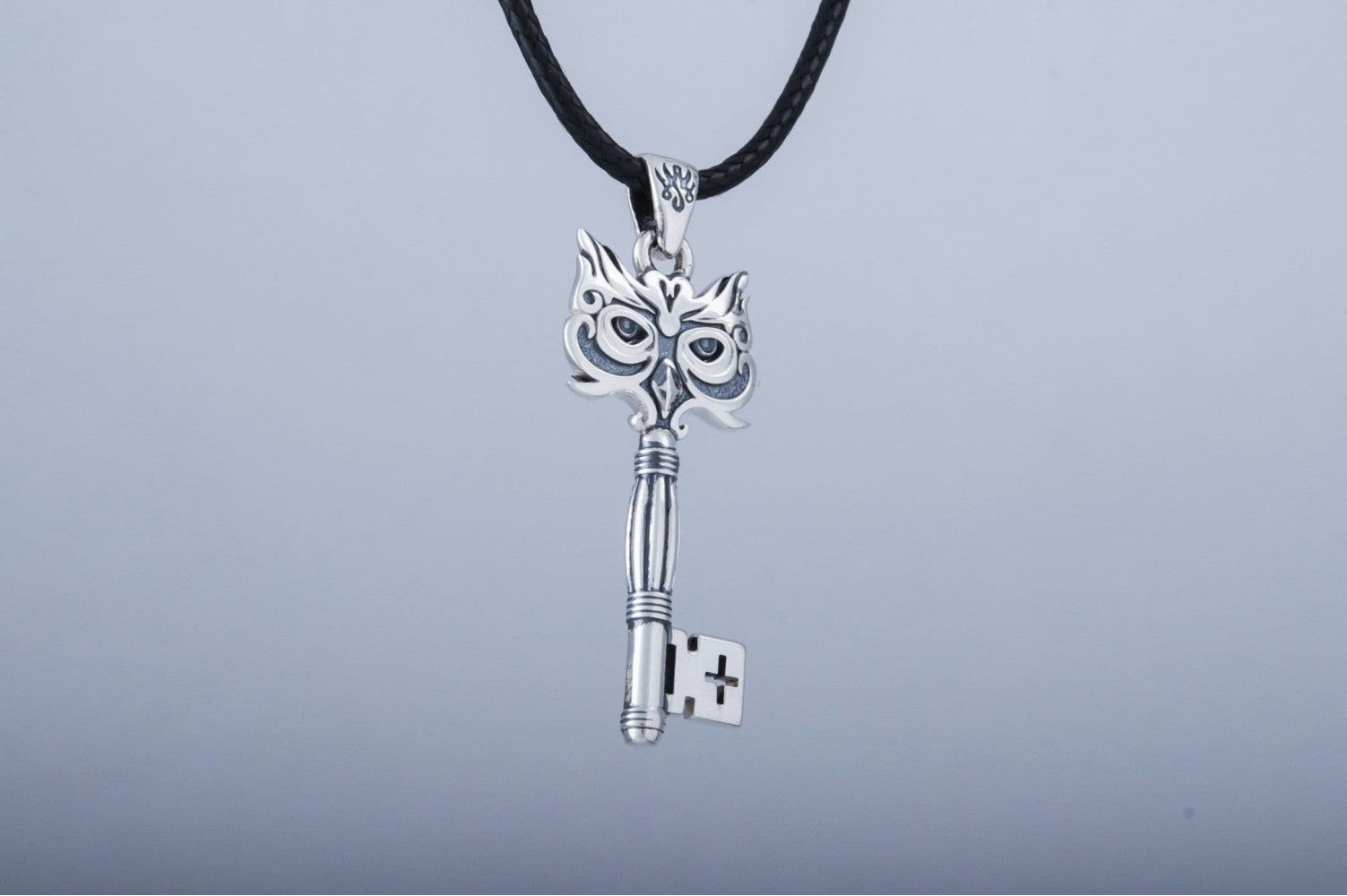 Handmade Key Pendant with Owl Sterling Silver Jewelry - vikingworkshop