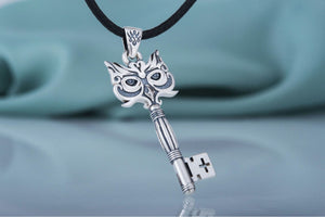 Handmade Key Pendant with Owl Sterling Silver Jewelry - vikingworkshop