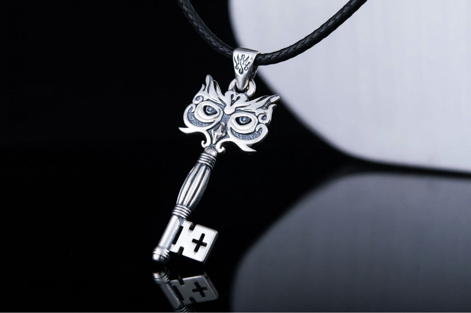 Handmade Key Pendant with Owl Sterling Silver Jewelry - vikingworkshop