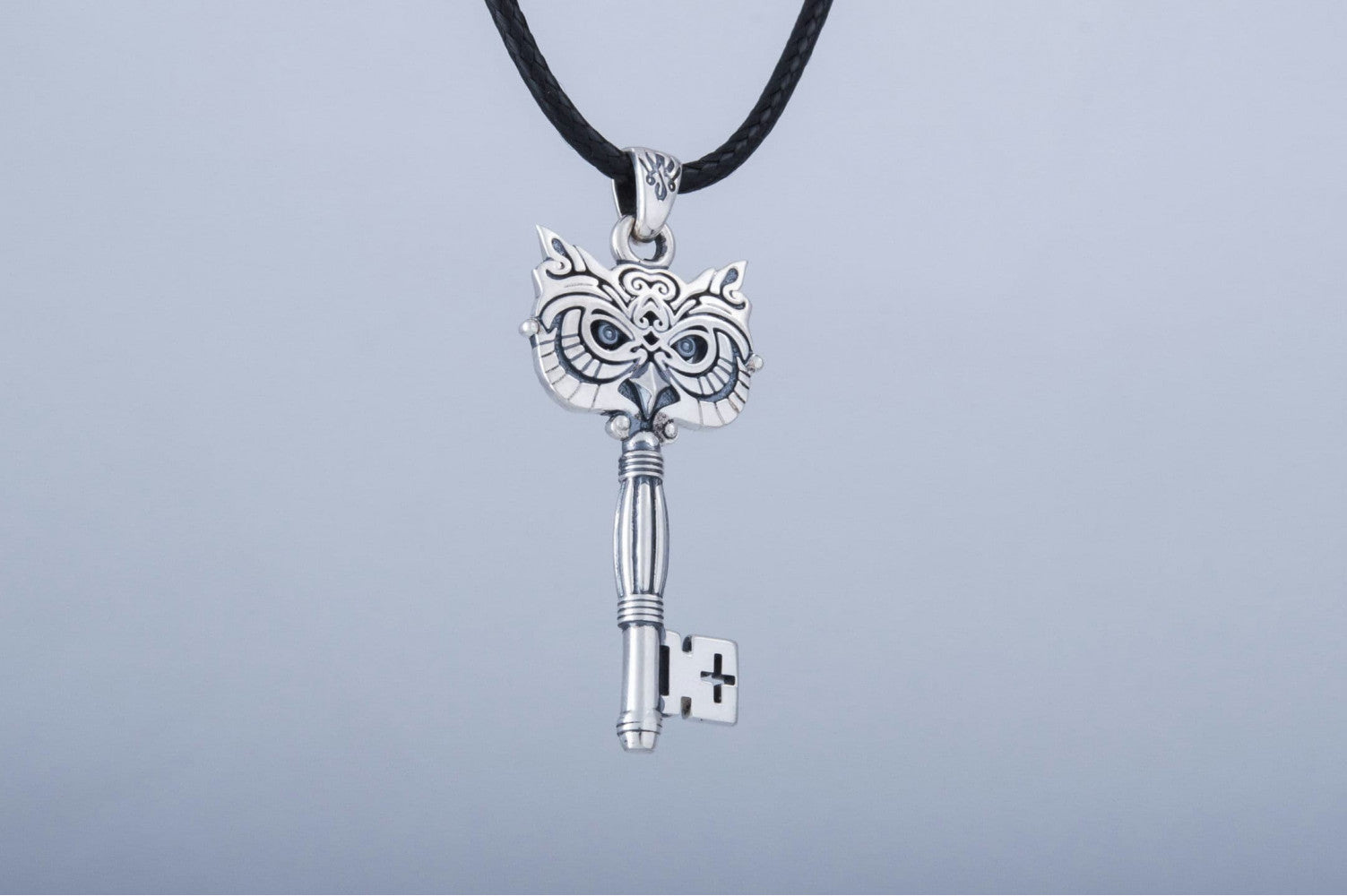 Key Pendant with Owl Sterling Silver Handmade Jewelry - vikingworkshop