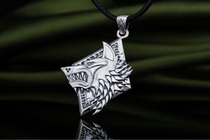 Handmade Pendant with Wolf Sterling Silver Jewelry - vikingworkshop