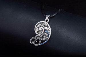 Shell with Octopus with Cubic Zirconia Sterling Silver Jewelry - vikingworkshop