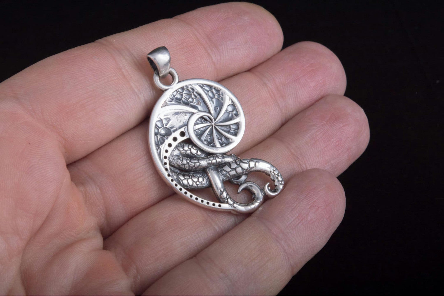 Shell with Octopus with Cubic Zirconia Sterling Silver Jewelry - vikingworkshop