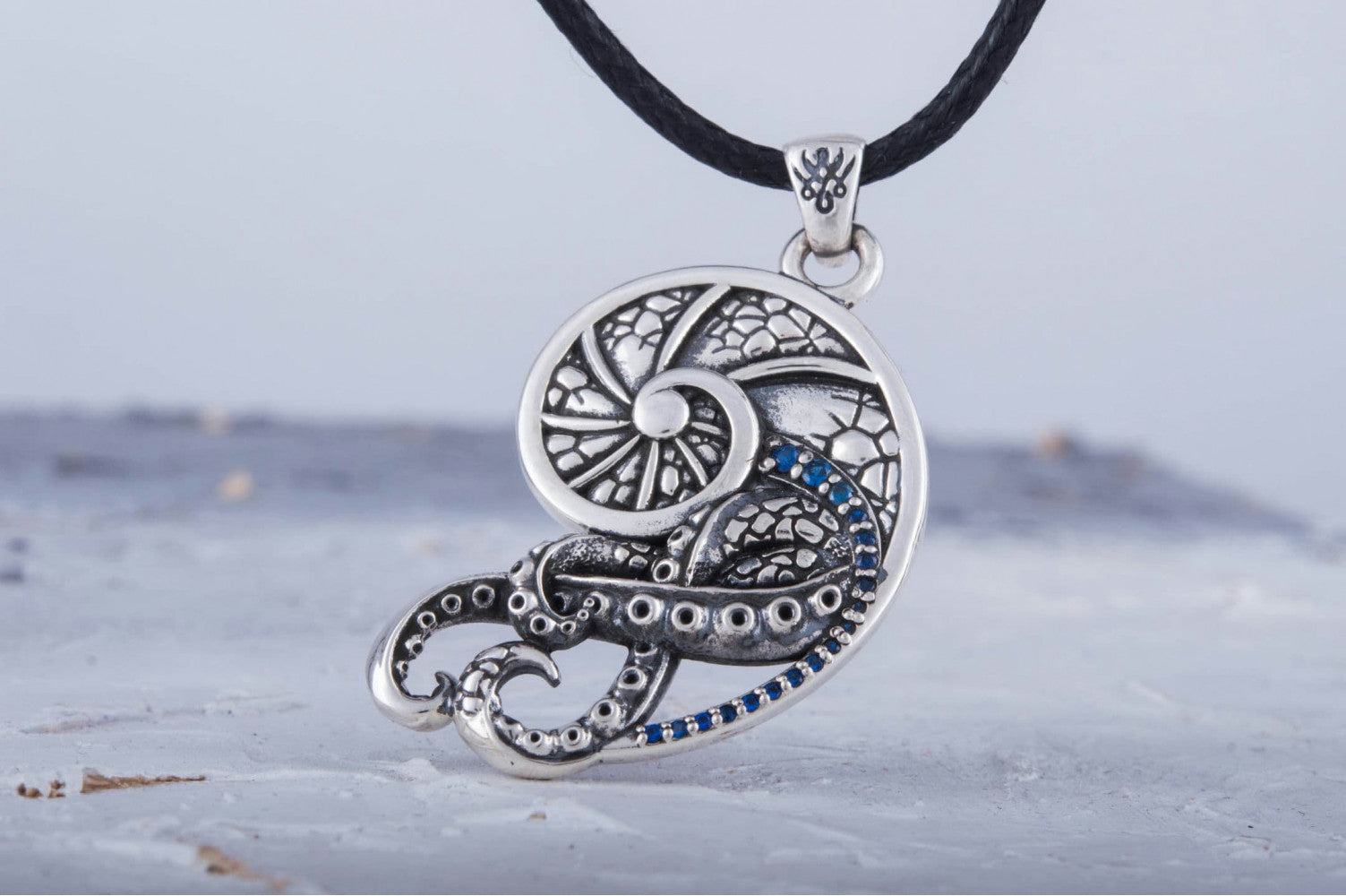 Shell with Octopus with Cubic Zirconia Sterling Silver Jewelry - vikingworkshop