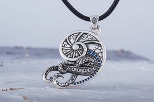 Shell with Octopus with Cubic Zirconia Sterling Silver Jewelry - vikingworkshop