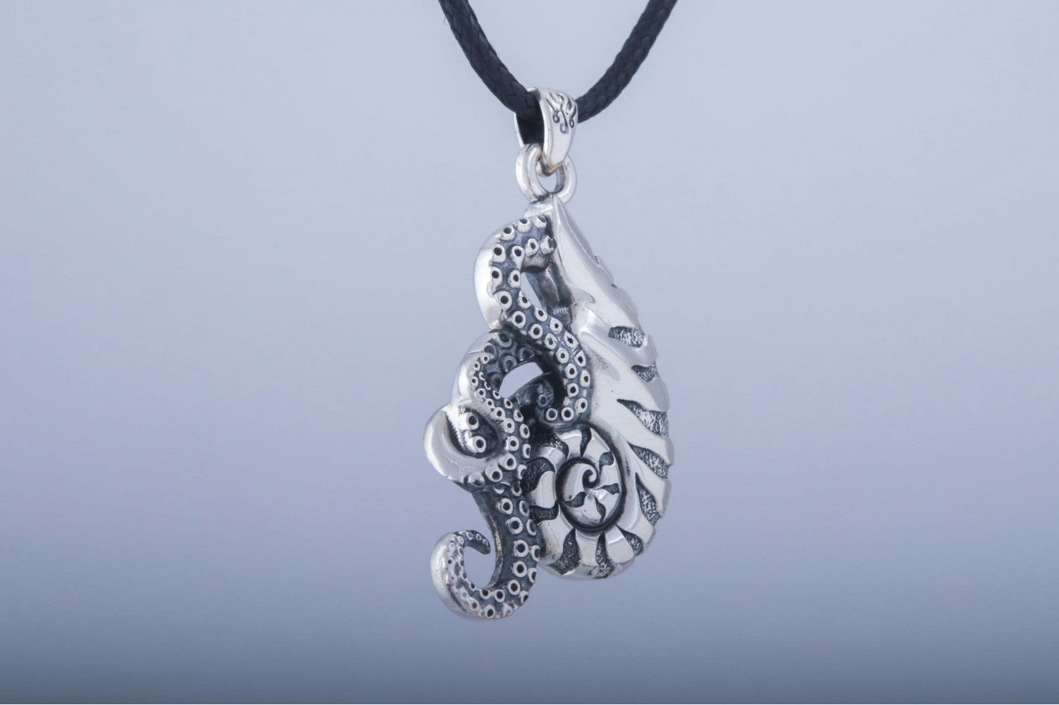 Octopus in Shell Pendant Sterling Silver Jewelry - vikingworkshop