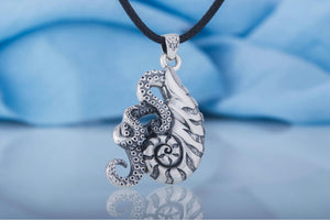 Octopus in Shell Pendant Sterling Silver Jewelry - vikingworkshop