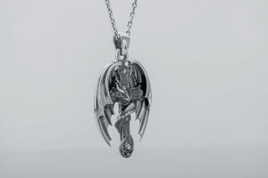 Dragon on Cross Pendant 925 Silver - vikingworkshop