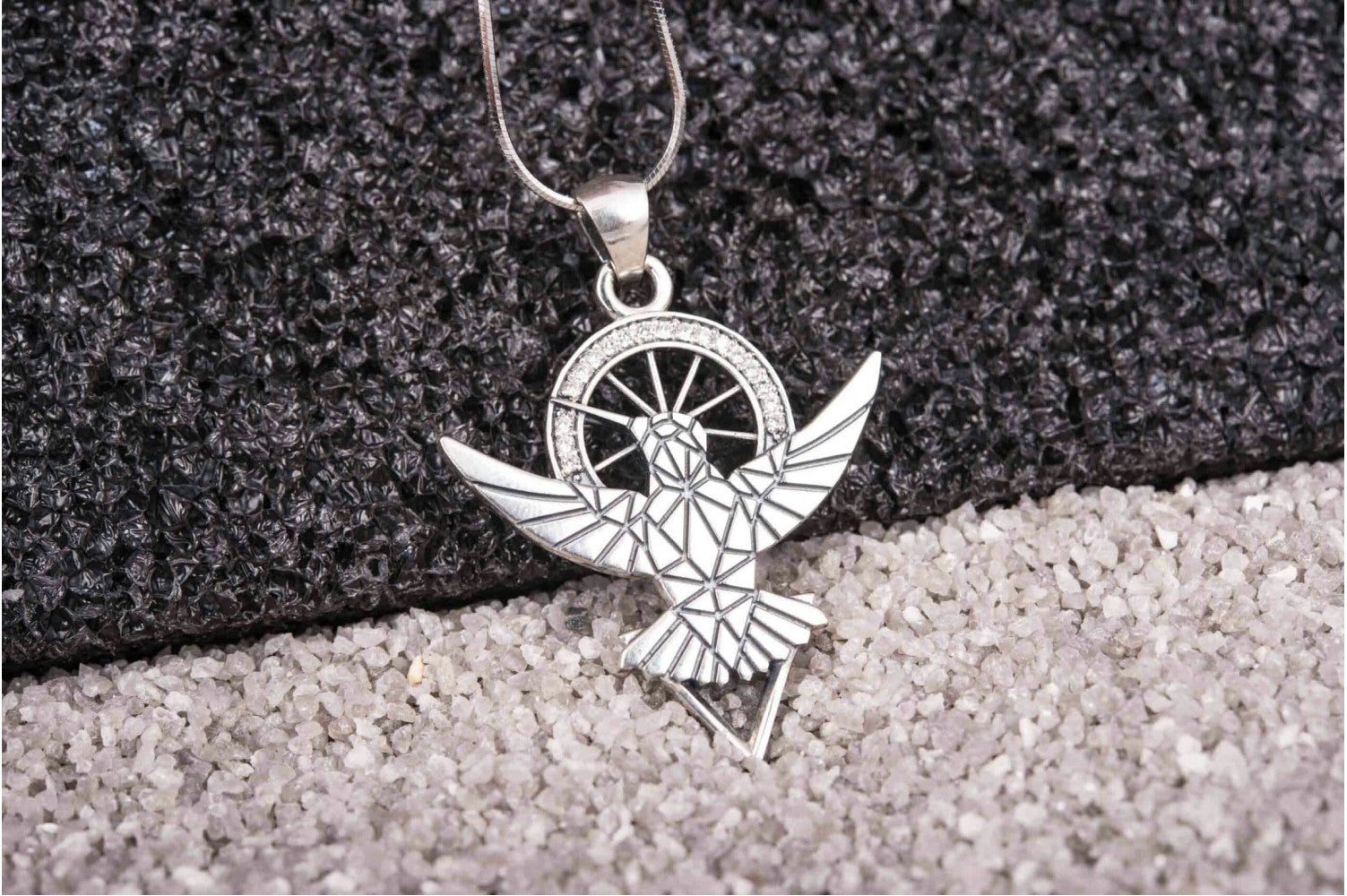 925 Silver Hummingbird pendant with Clear gems, unique fashion Jewelry - vikingworkshop