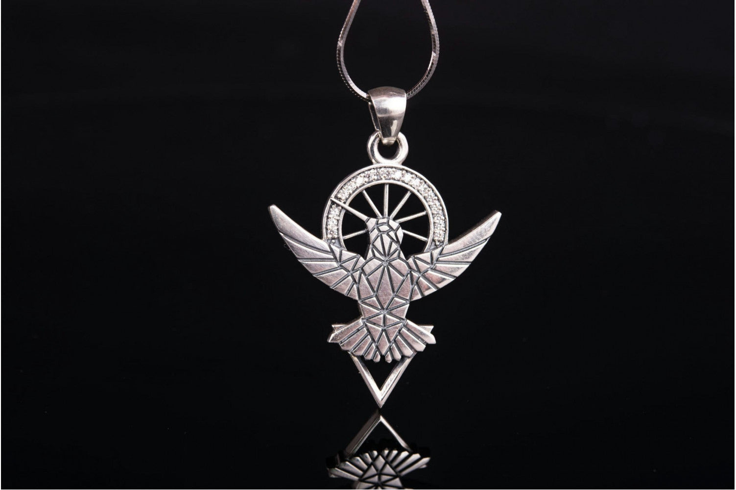 925 Silver Hummingbird pendant with Clear gems, unique fashion Jewelry - vikingworkshop