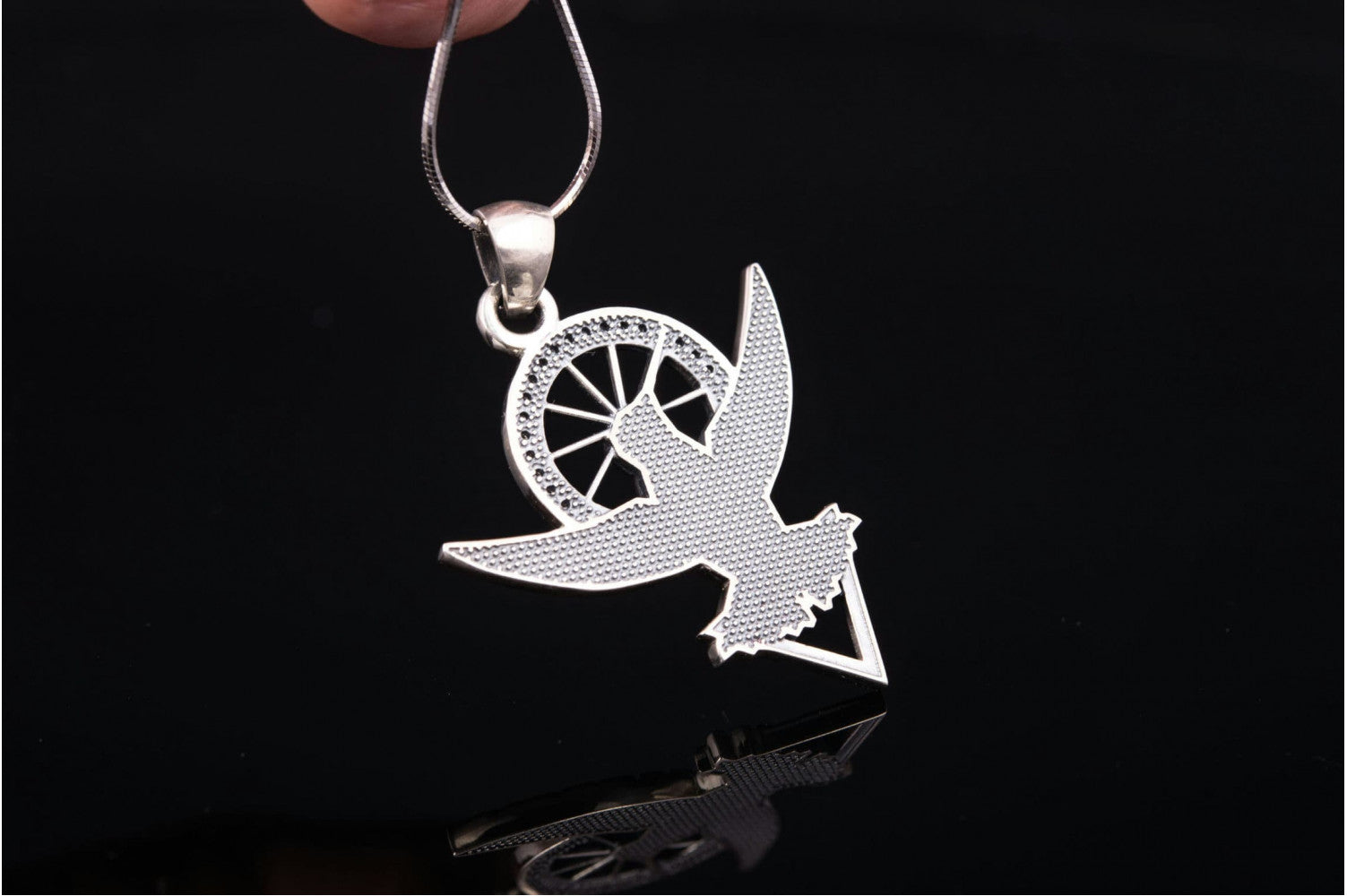 925 Silver Hummingbird pendant with Clear gems, unique fashion Jewelry - vikingworkshop