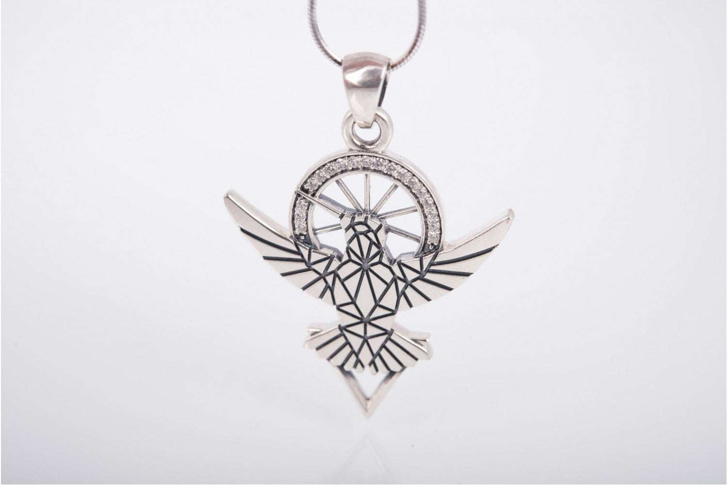 925 Silver Hummingbird pendant with Clear gems, unique fashion Jewelry - vikingworkshop