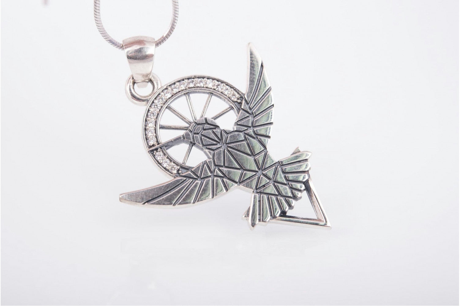 925 Silver Hummingbird pendant with Clear gems, unique fashion Jewelry - vikingworkshop