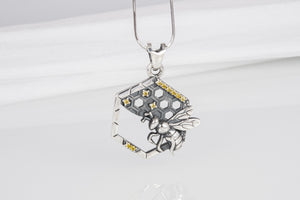 Stylish Fashion Bee with Honey pendant, unique handcrafted sterling silver jewelry with gems - vikingworkshop