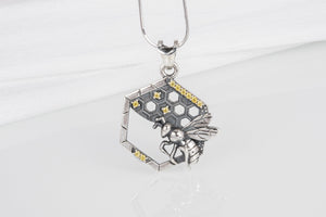 Stylish Fashion Bee with Honey pendant, unique handcrafted sterling silver jewelry with gems - vikingworkshop