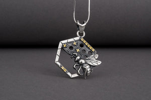 Stylish Fashion Bee with Honey pendant, unique handcrafted sterling silver jewelry with gems - vikingworkshop