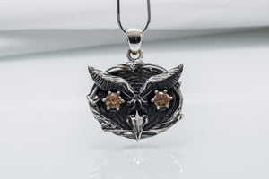 Owl Minimalistic 925 Silver Pendant With Amber Gem, Handcrafted Jewelry - vikingworkshop