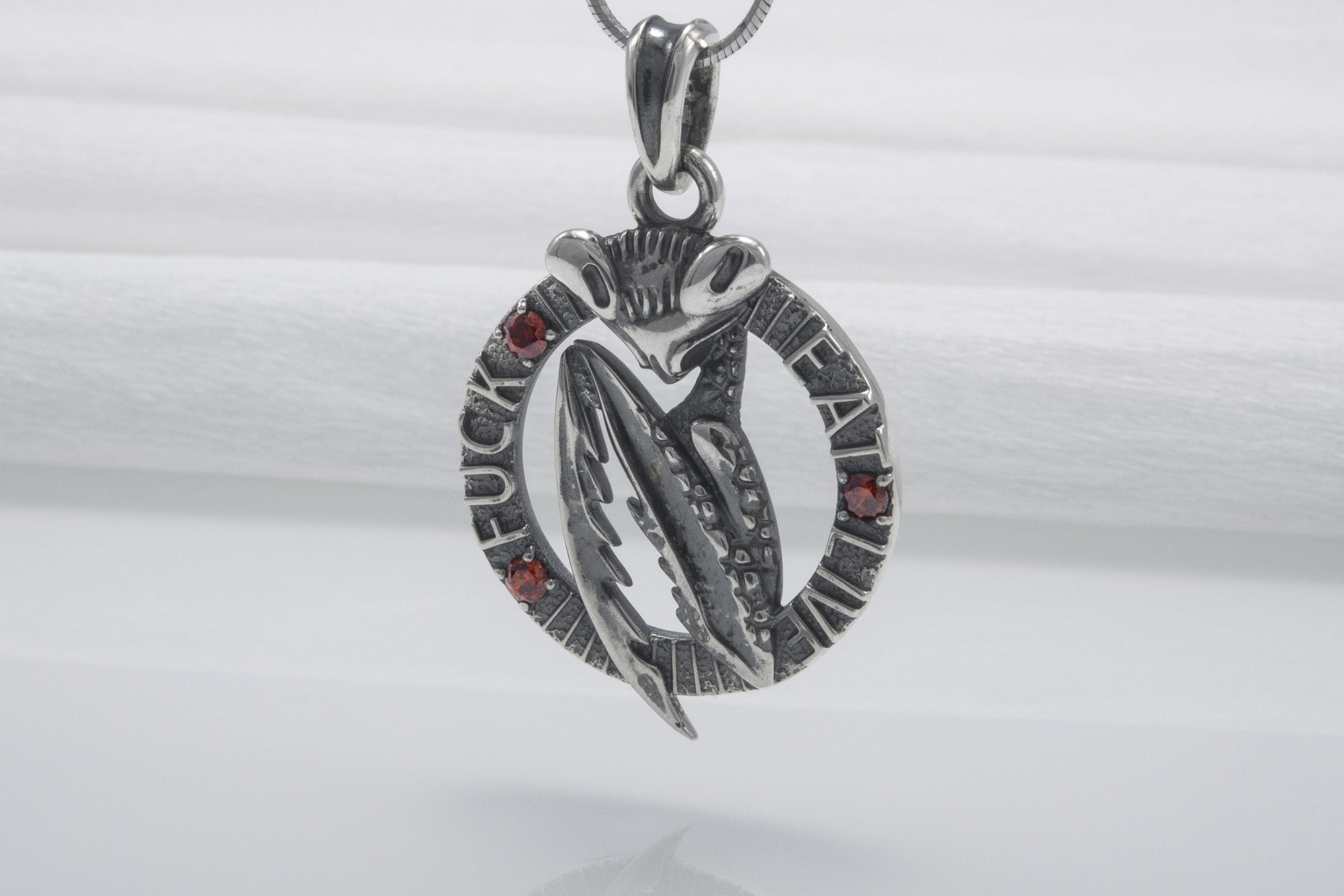 Bright Mantis Sterling Silver Round Pendant With Gems, Handmade Jewelry - vikingworkshop