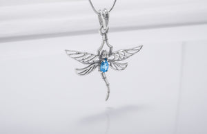 Minimalistic 925 Silver Dragonfly Pendant With Blue Gem, Handcrafted Jewelry - vikingworkshop