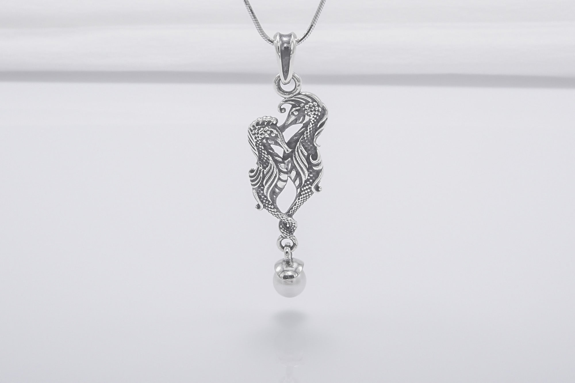 Minimalistic 925 Silver Seahorse Pendant With Pearl, Handcrafted Jewelry - vikingworkshop