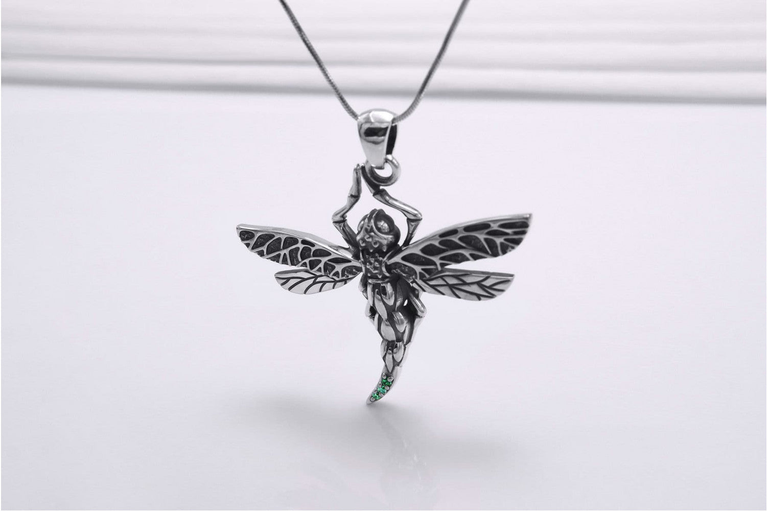 Sterling Silver Detailed Dragonfly Pendant, Handcrafted Nature Jewelry - vikingworkshop