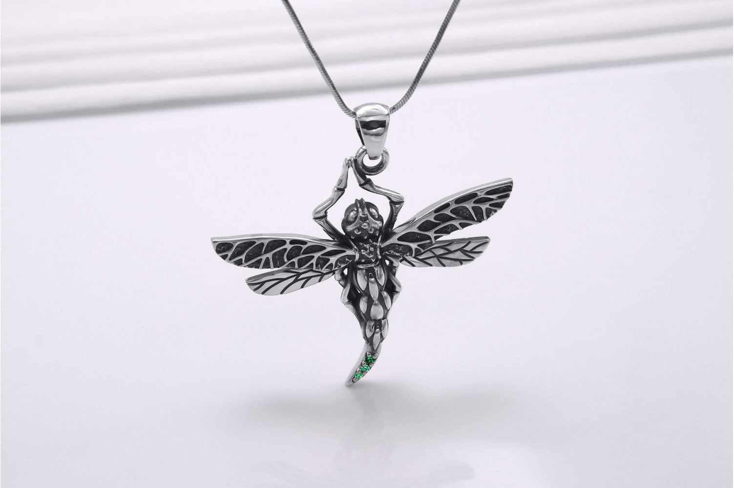 Sterling Silver Detailed Dragonfly Pendant, Handcrafted Nature Jewelry - vikingworkshop