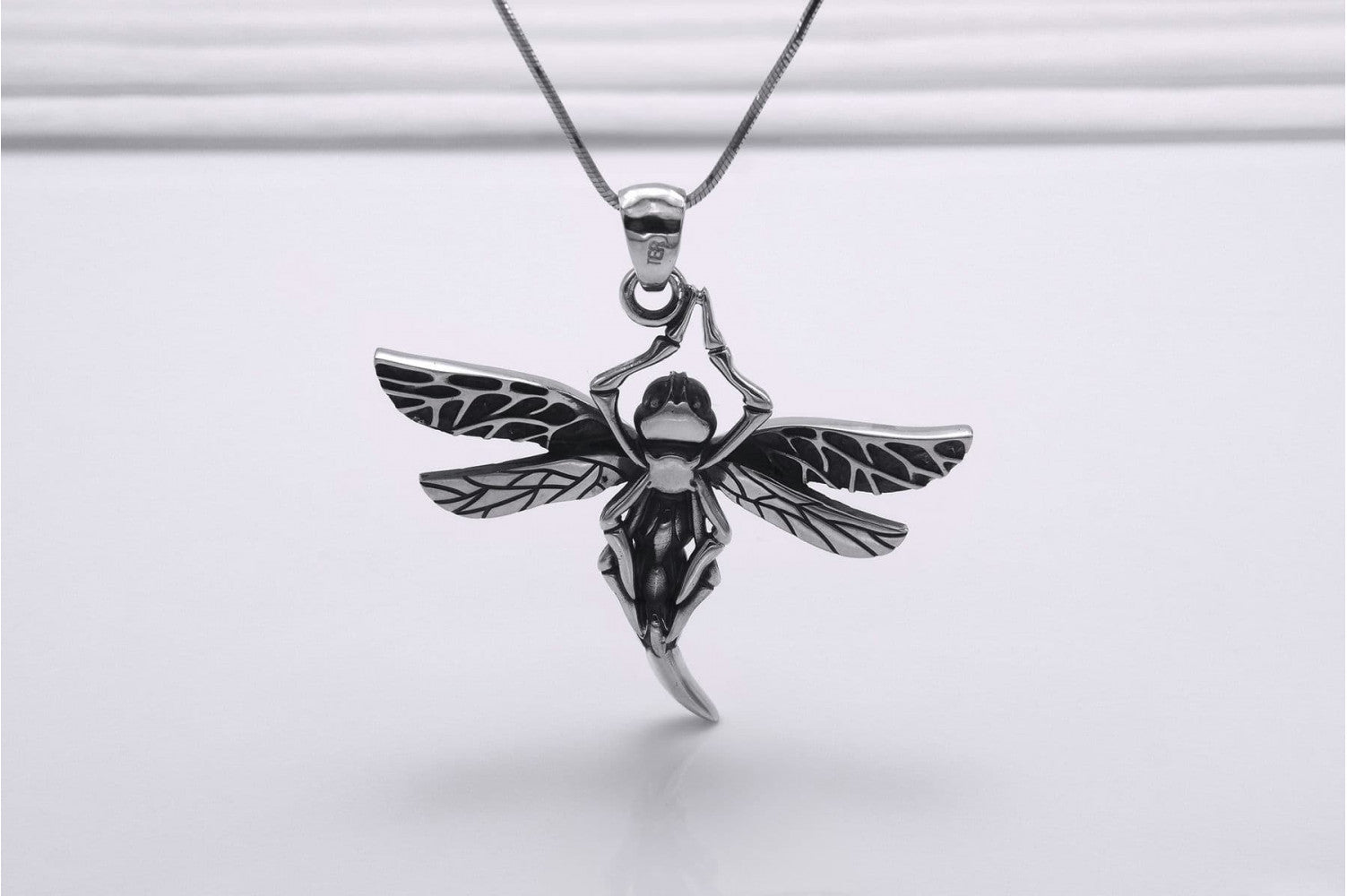 Sterling Silver Detailed Dragonfly Pendant, Handcrafted Nature Jewelry - vikingworkshop