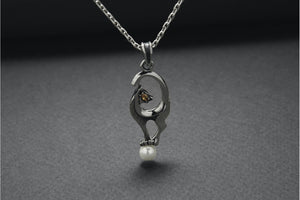 Sterling Silver Cat Necklace with Brown Gem, Handmade Animal Jewelry - vikingworkshop