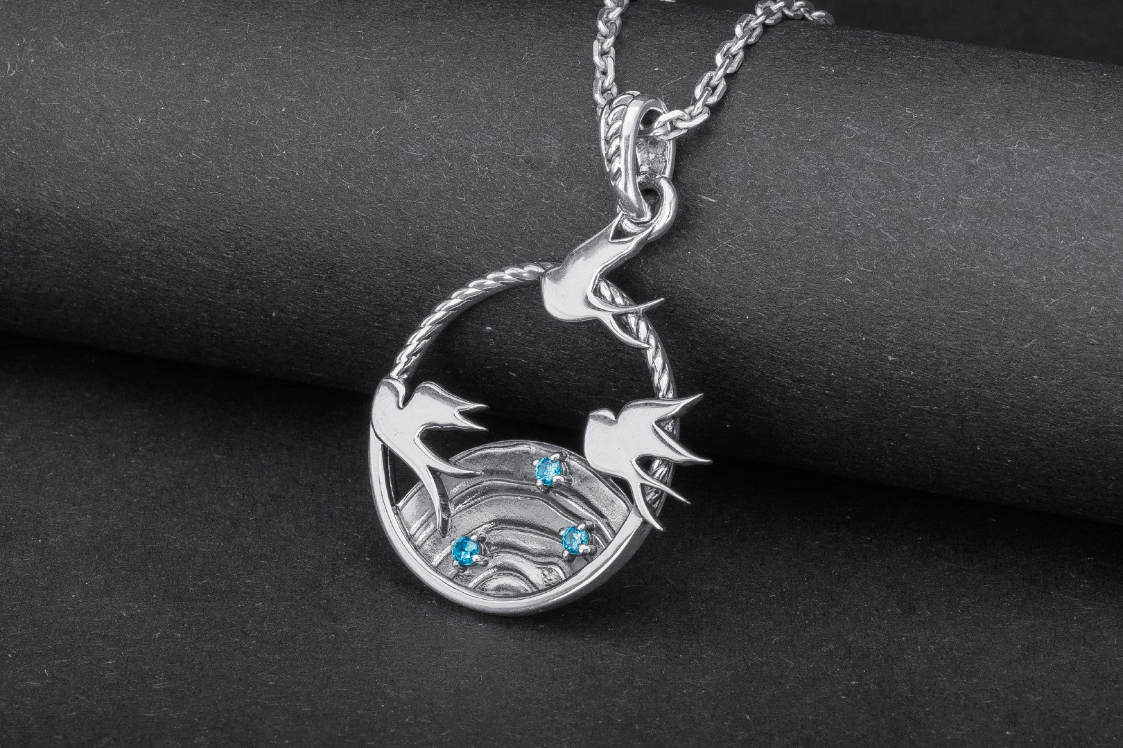 Marlet Birds Pendant with Gems, 925 Silver - vikingworkshop