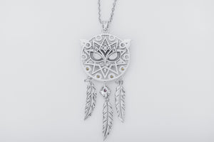 Dreamcatcher Pendant with Owl and Gems, 925 Silver - vikingworkshop