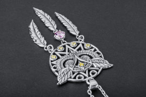 Dreamcatcher Pendant with Owl and Gems, 925 Silver - vikingworkshop