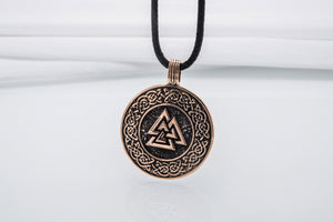 Valknut Symbol with Viking Ornament Pendant Bronze Viking Jewelry - vikingworkshop