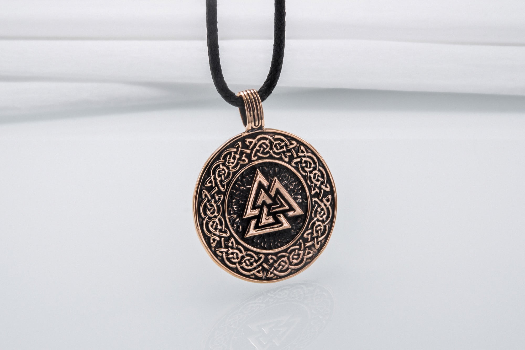 Valknut Symbol with Viking Ornament Pendant Bronze Viking Jewelry - vikingworkshop