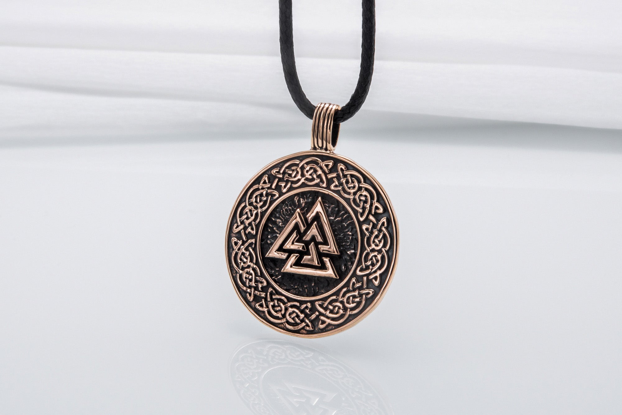 Valknut Symbol with Viking Ornament Pendant Bronze Viking Jewelry - vikingworkshop