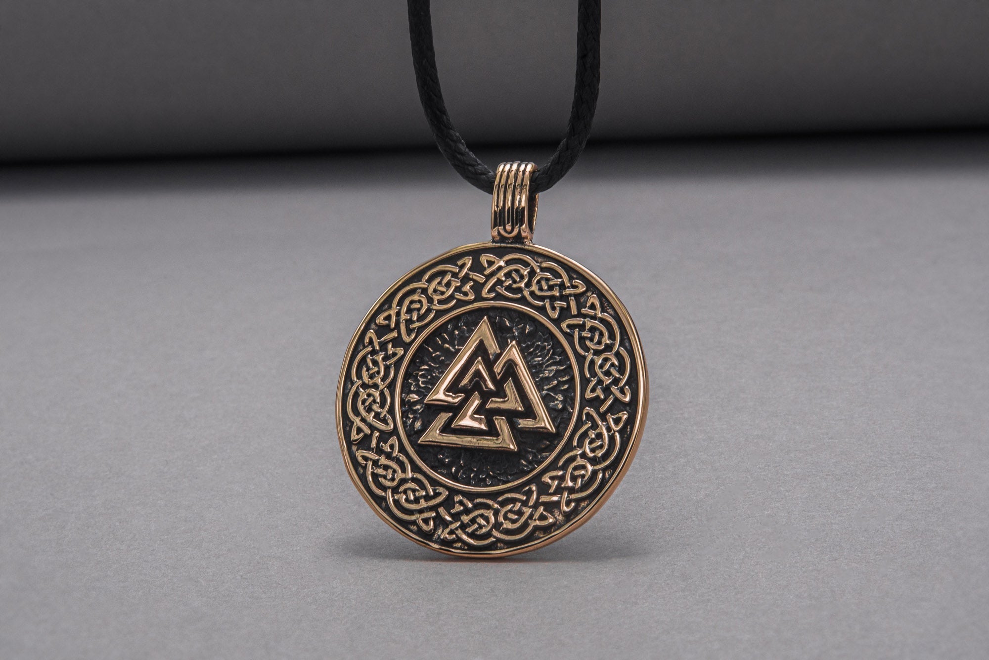 Valknut Symbol with Viking Ornament Pendant Bronze Viking Jewelry - vikingworkshop