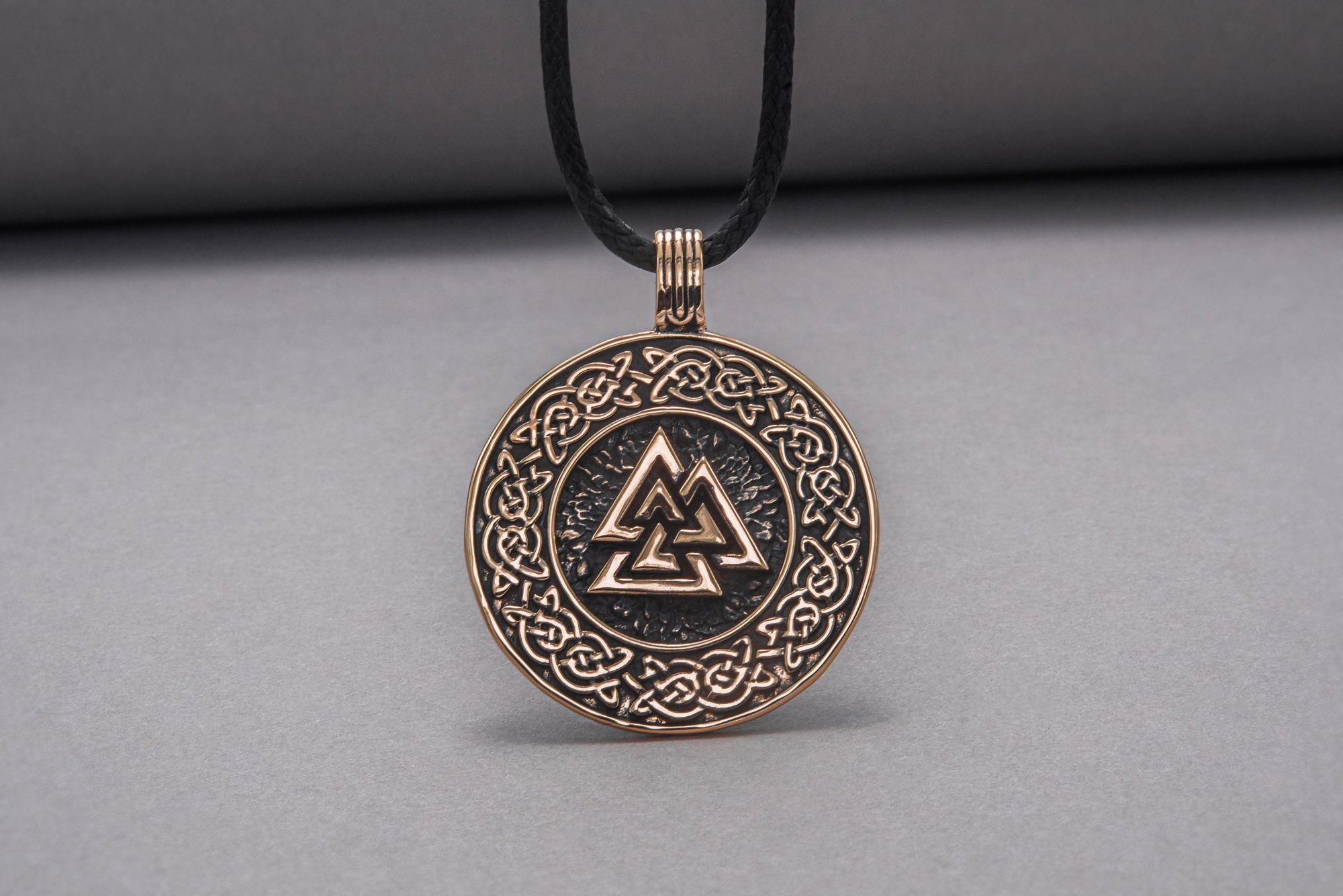 Valknut Symbol with Viking Ornament Pendant Bronze Viking Jewelry - vikingworkshop