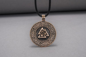 Valknut Symbol with Viking Ornament Pendant Bronze Viking Jewelry - vikingworkshop