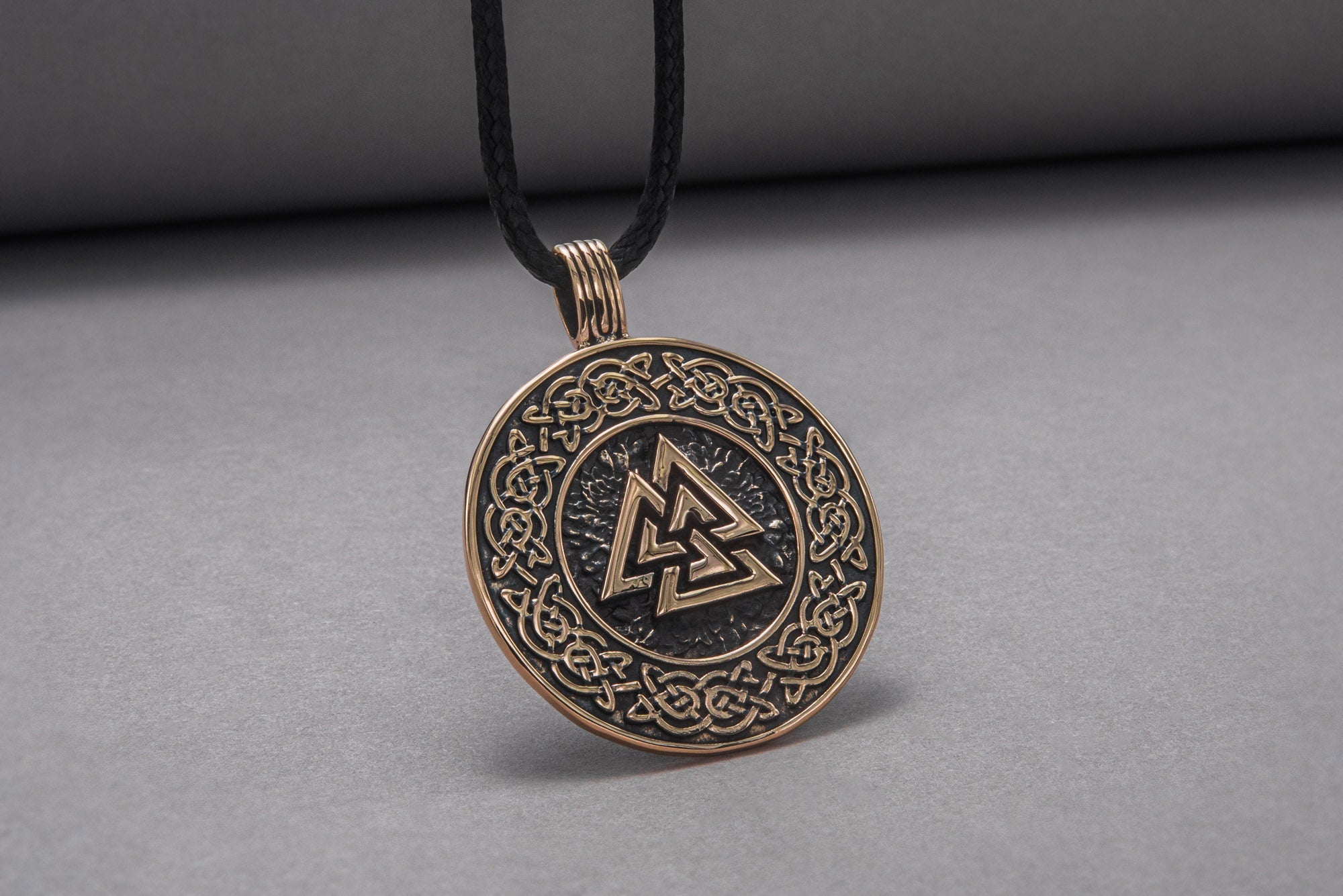 Valknut Symbol with Viking Ornament Pendant Bronze Viking Jewelry - vikingworkshop