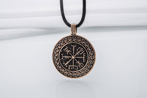 Vegvisir Symbol with Viking Ornament Pendant Bronze Pagan Jewelry - vikingworkshop