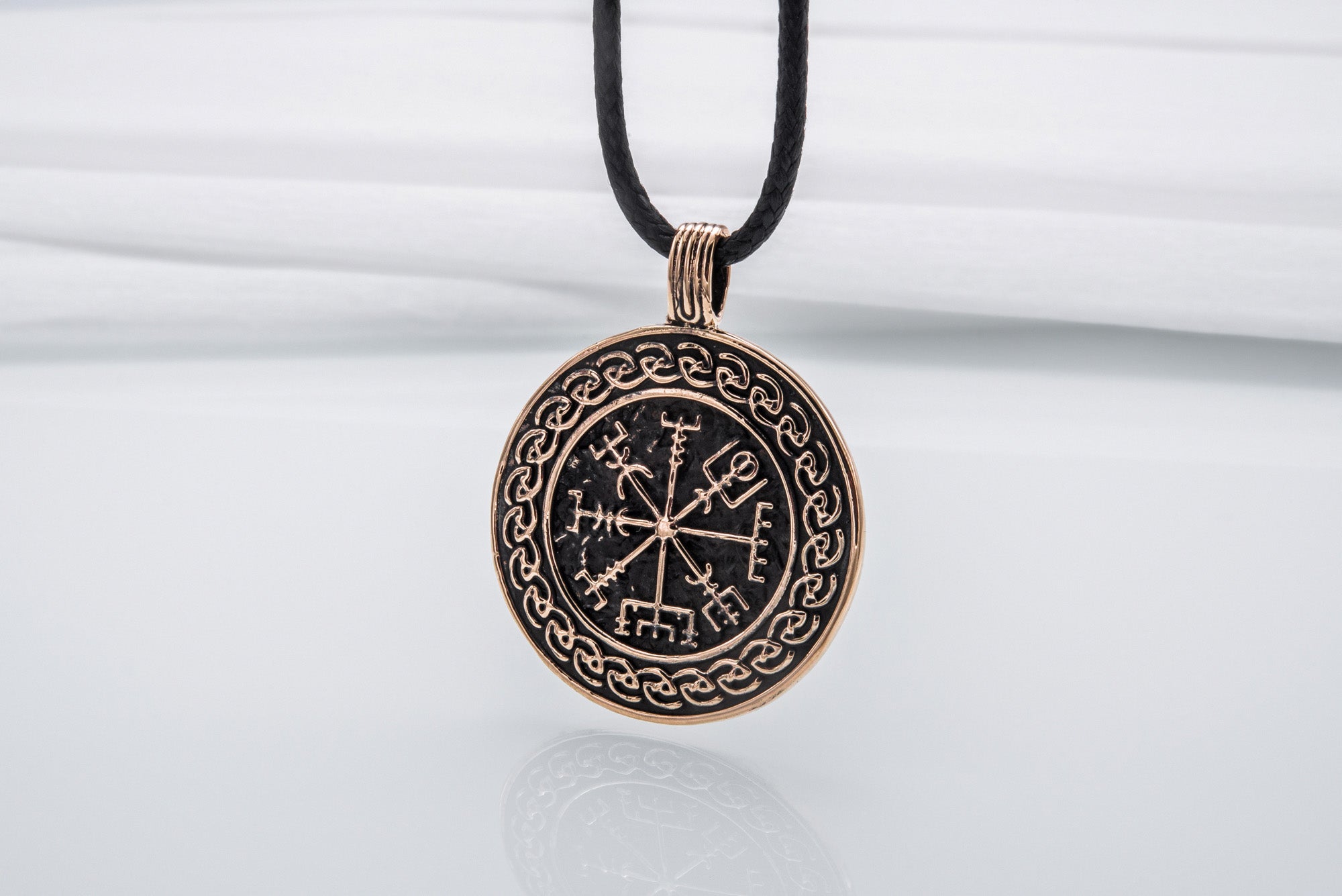 Vegvisir Symbol with Viking Ornament Pendant Bronze Pagan Jewelry - vikingworkshop