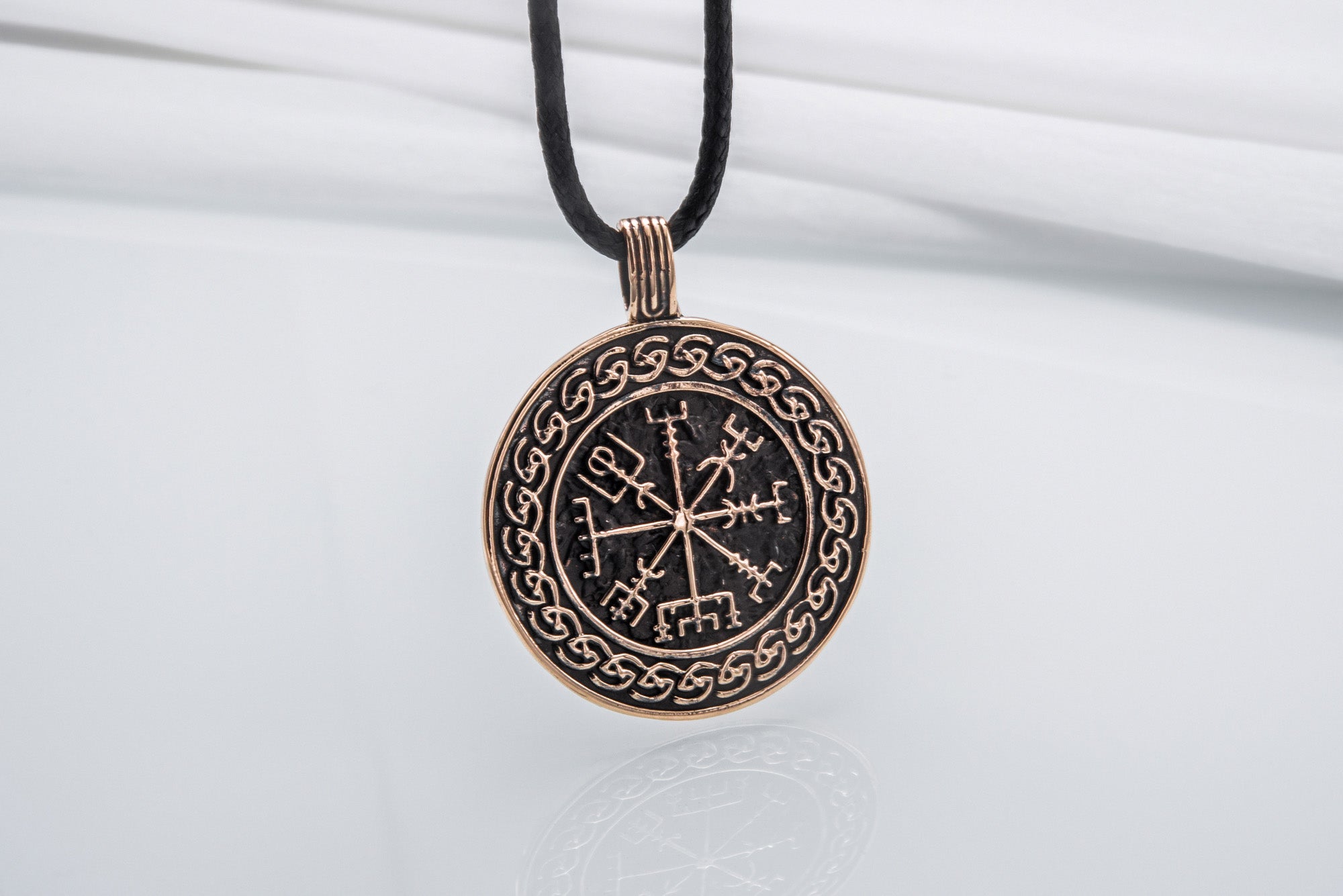 Vegvisir Symbol with Viking Ornament Pendant Bronze Pagan Jewelry - vikingworkshop