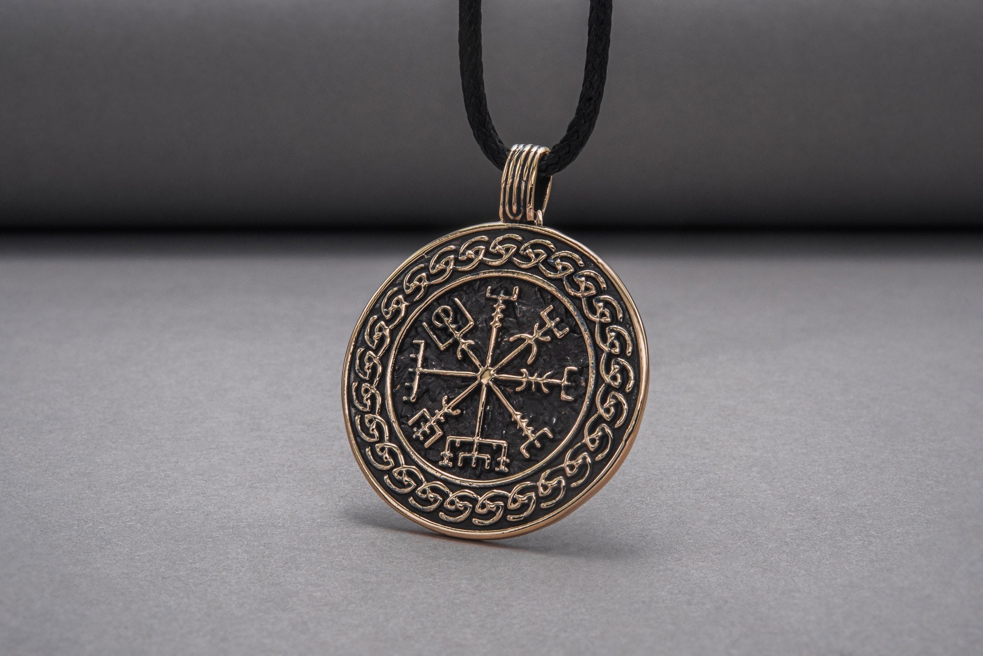 Vegvisir Symbol with Viking Ornament Pendant Bronze Pagan Jewelry - vikingworkshop