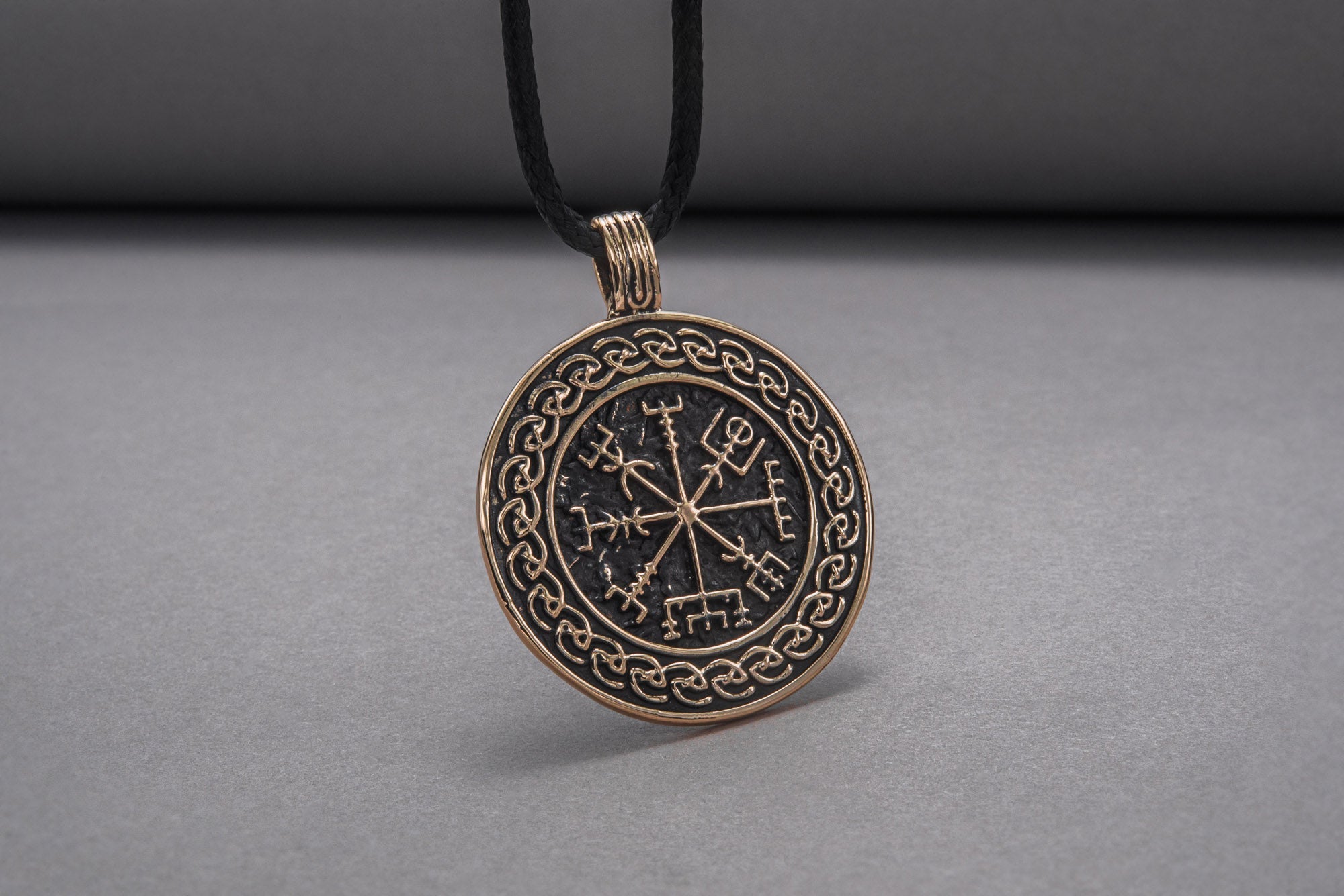 Vegvisir Symbol with Viking Ornament Pendant Bronze Pagan Jewelry - vikingworkshop