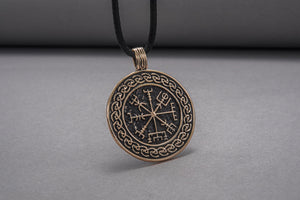 Vegvisir Symbol with Viking Ornament Pendant Bronze Pagan Jewelry - vikingworkshop